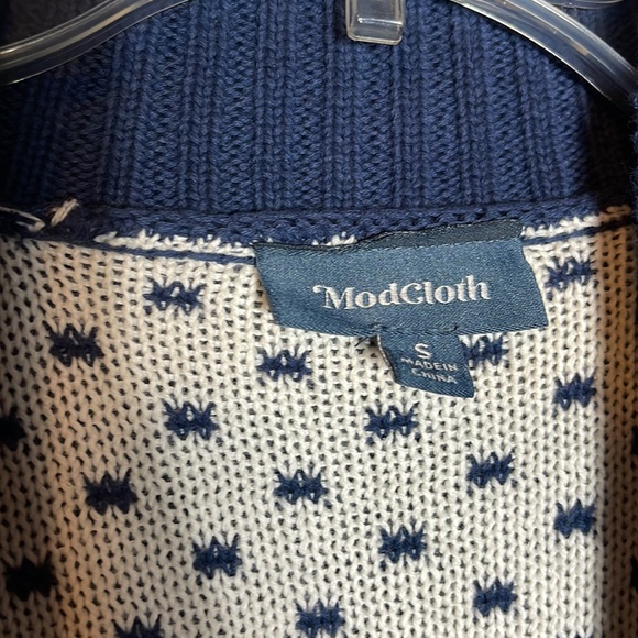 Modcloth Fair Isle Long Line Open Front Cardigan Sweater Blue Boho Western Sm - Picture 7 of 11